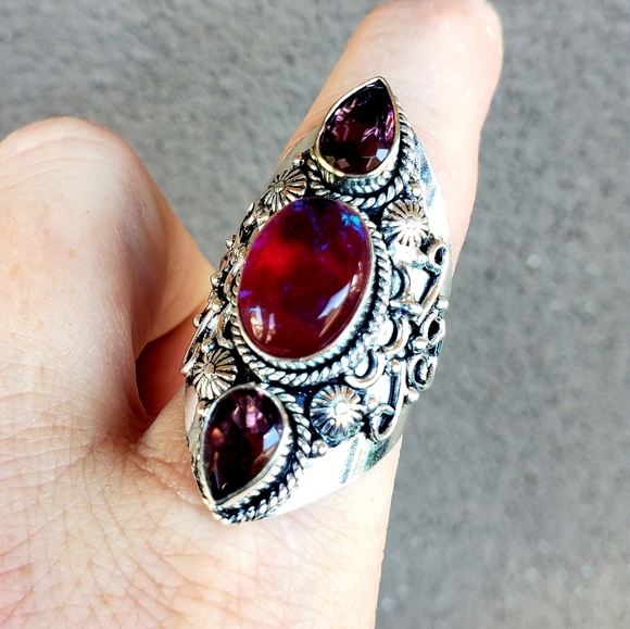 New Triplet Opal & Amethyst 925 Silver Statement Ring. - Picture 3 of 10